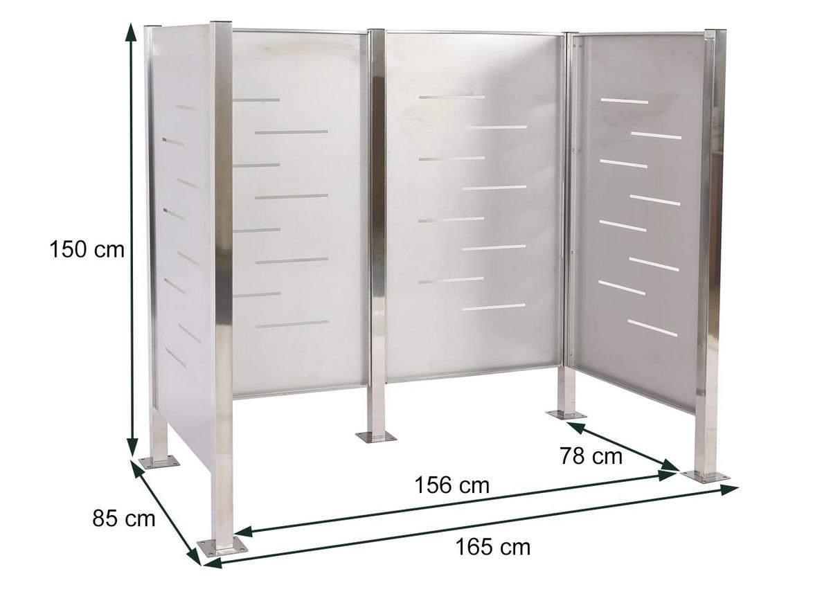 MÜLLTONNEN-ZAUN Grau - Grau, Metall (165/150/85cm) - MCW