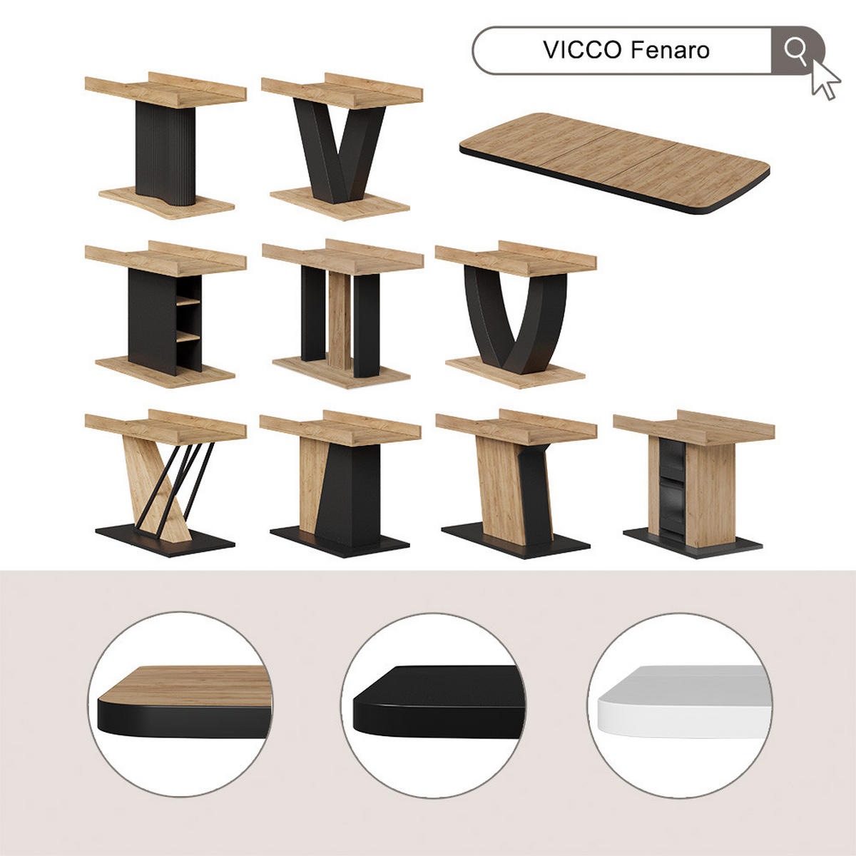 JÍDELNÍ STŮL Fenaro Černá/dubová - medově dubová/černá, kompozitní dřevo (80/120/77.4cm) - Vicco