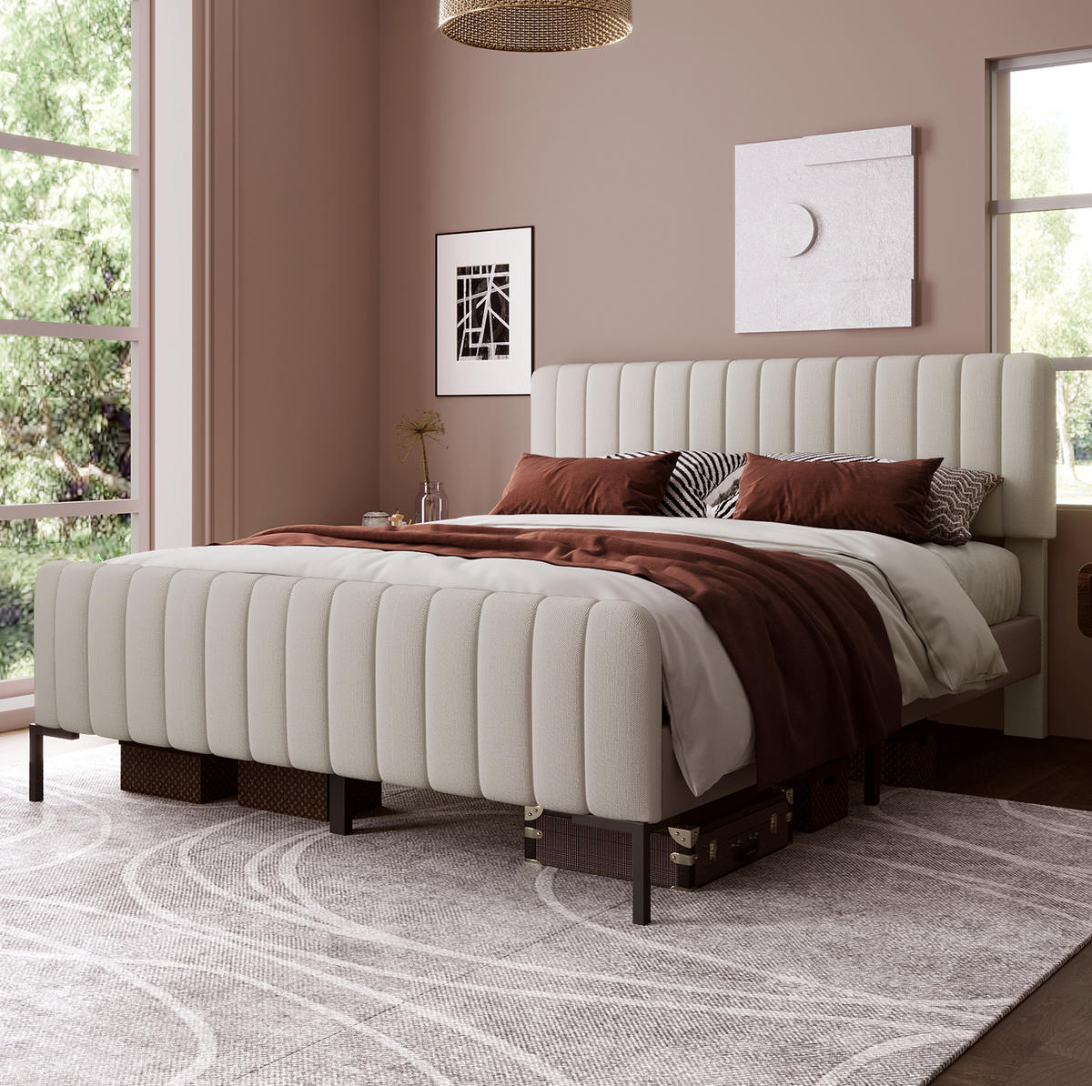 POLSTERBETT mit verstellbarem Kopfteil 160x200 cm Leinen Grau-Beige - Grau, Metall (160/200cm) - Meubliv