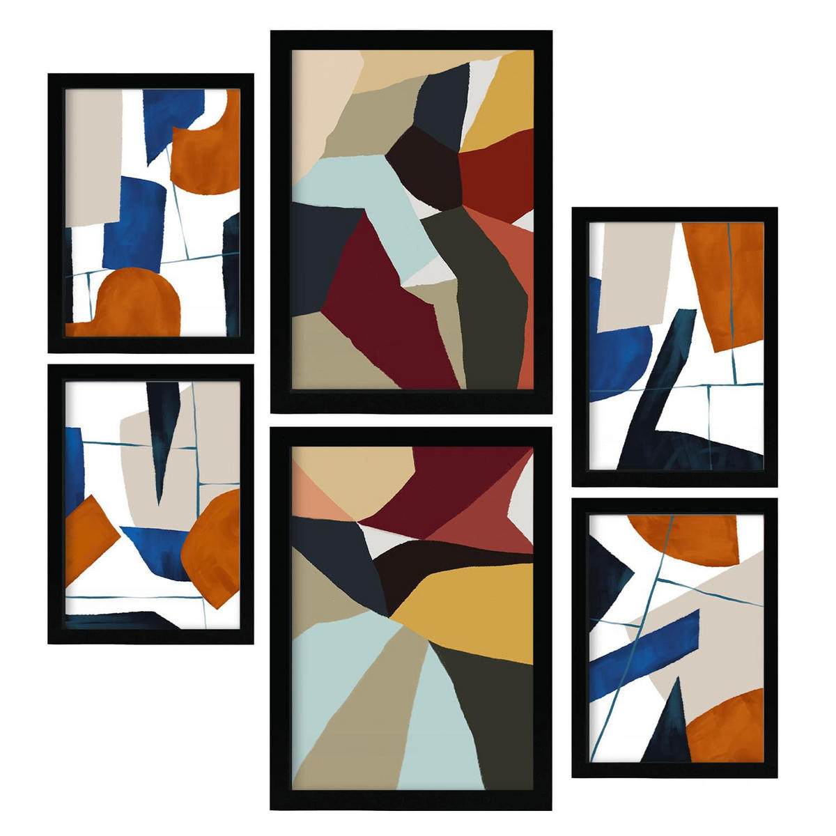 POSTER Set Mit 6 Farbige Kanten In Form Abstracts Ästhetische Dekorative Gemälde Für Ihr Wohnzimmer, Schlafzimmer, Zuhause A3 & A4 Schwarzer Rahmen - Schwarz, Papier (29/3cm) - Nacnic