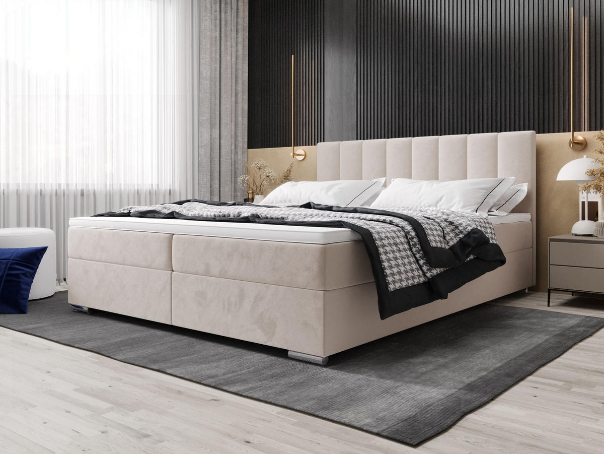 BOXBETT ZILANO 2 mit Matratze H3 und Topper 140x200 Itaka 16 - Creme, Holz/Textil (140/200cm) - Bedante