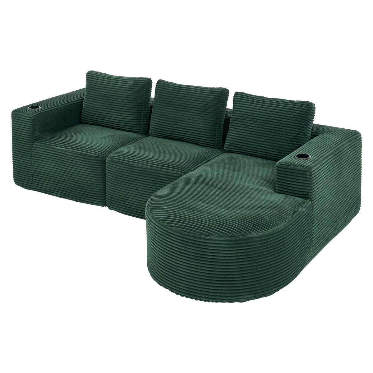 ECKSOFA 258/171/62.5 cm Vintage-Grün mit 3 Kissen und 2 Getränkehalter - Olivgrün, Textil (265/176cm) - Oxeza