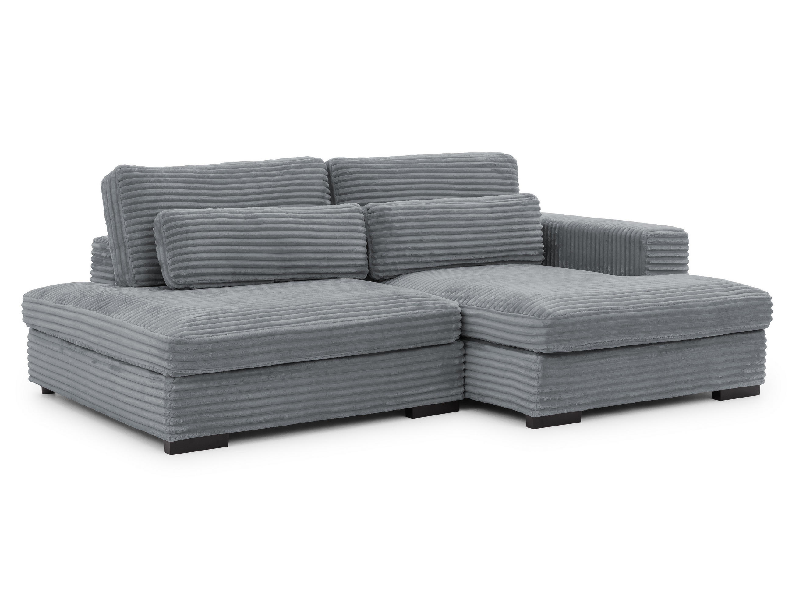 ECKSOFA Wolke mit tiefer Sitzfläche, Schlaffunktion und praktischem Bettkasten aus weichem Grau Cordstoff - Schwarz/Grau, Holz/Kunststoff (225/162cm) - S-Style