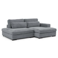 ECKSOFA Wolke mit tiefer Sitzfläche, Schlaffunktion und praktischem Bettkasten aus weichem Grau Cordstoff - Schwarz/Grau, Holz/Kunststoff (225/162cm) - S-Style