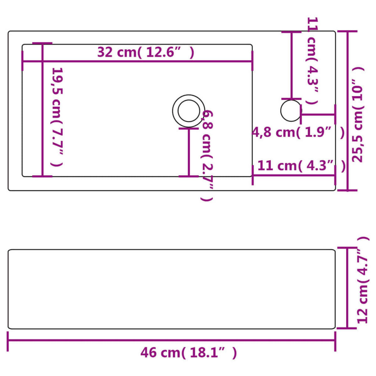 WASCHBECKEN Kusko 46/25.5/12 cm - Weiß, Keramik (46/12/25.5cm) - Nettlife