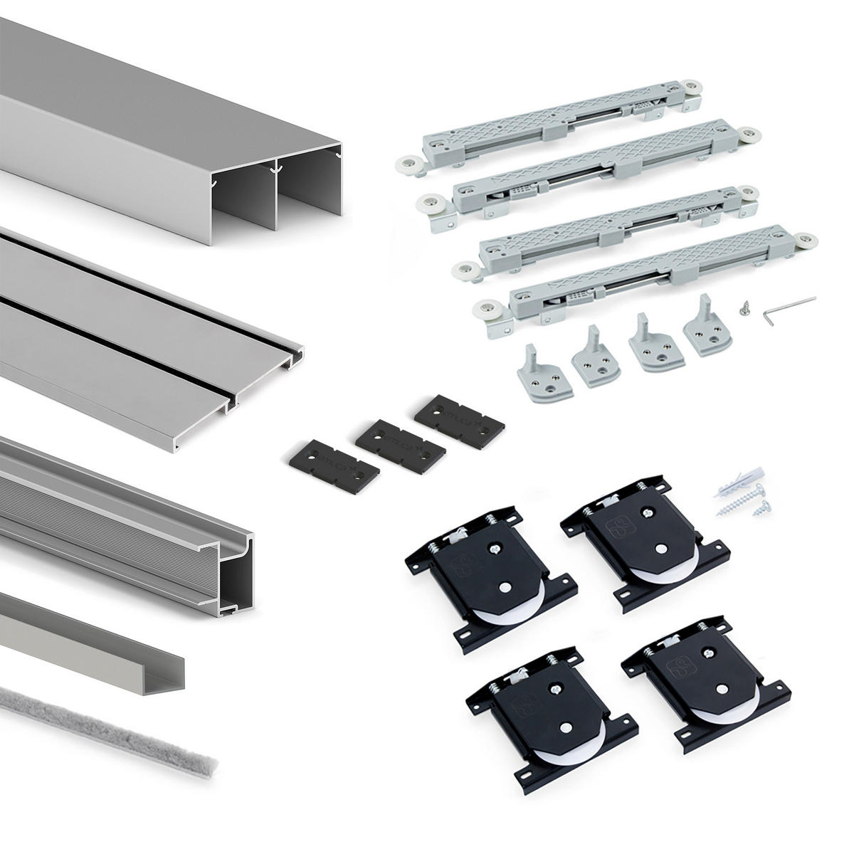 HARDWARE SET für Placard 74 2-Schiebe-Kleiderschrank mit sanftem Schliessen, Griff-Modell Sharp, Stärke 18mm, ohne Paneele, Matt eloxiert - Dunkelgrau, Metall (3.4/8/235cm) - EMUCA