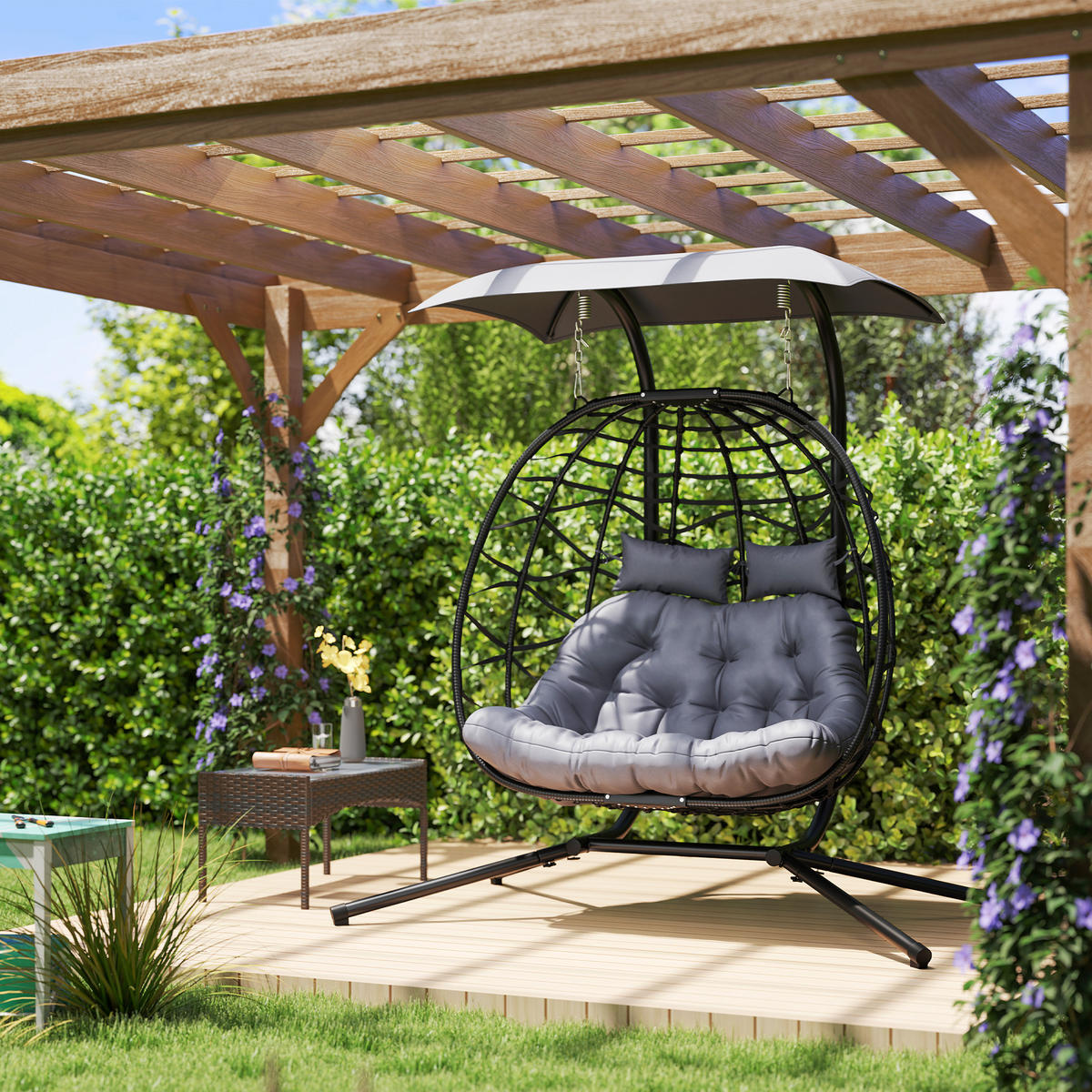 RATTAN-STUHL Dunkelgrau 170.0/100.0/185.0cm - Dunkelgrau, Metall (100/185/170cm)