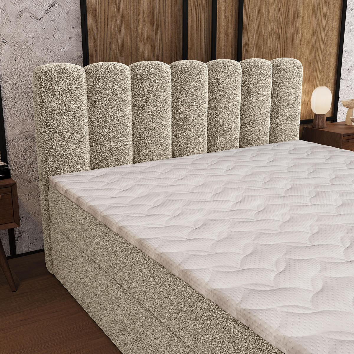 BOXBETT CELLA 160x200 cm mit Matratze und Topper - Creme - Creme, Holz (160/200cm) - MASSENO