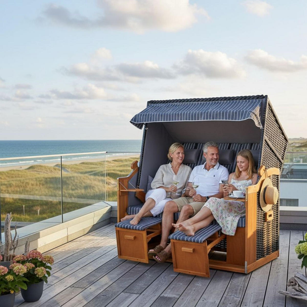 STRANDKORB XXL Ostsee 3Sitzer PE Schwarz - Braun/Grau, Metall (160/160/80cm) - Mr. Deko