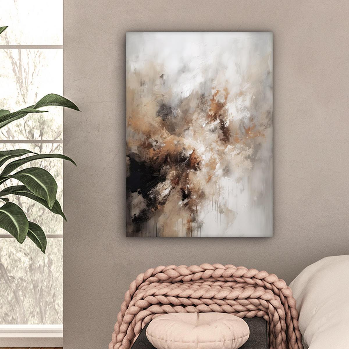 LEINWANDBILD - Farbe - Abstrakt - Beige - Kunst - 60x80 - Gemälde - Greige, Textil (60/80cm) - MuchoWow