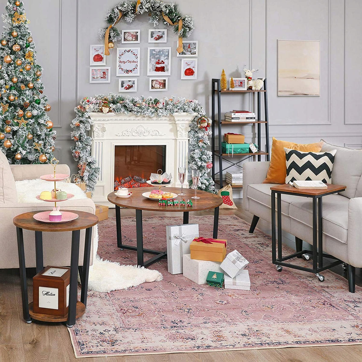 COUCHTISCH Holzoptik Metall Dunkelbraun Schwarz rund 46x46x52 cm - Dunkelbraun/Schwarz, Holzwerkstoff/Metall (46/46/52cm) - Begryf