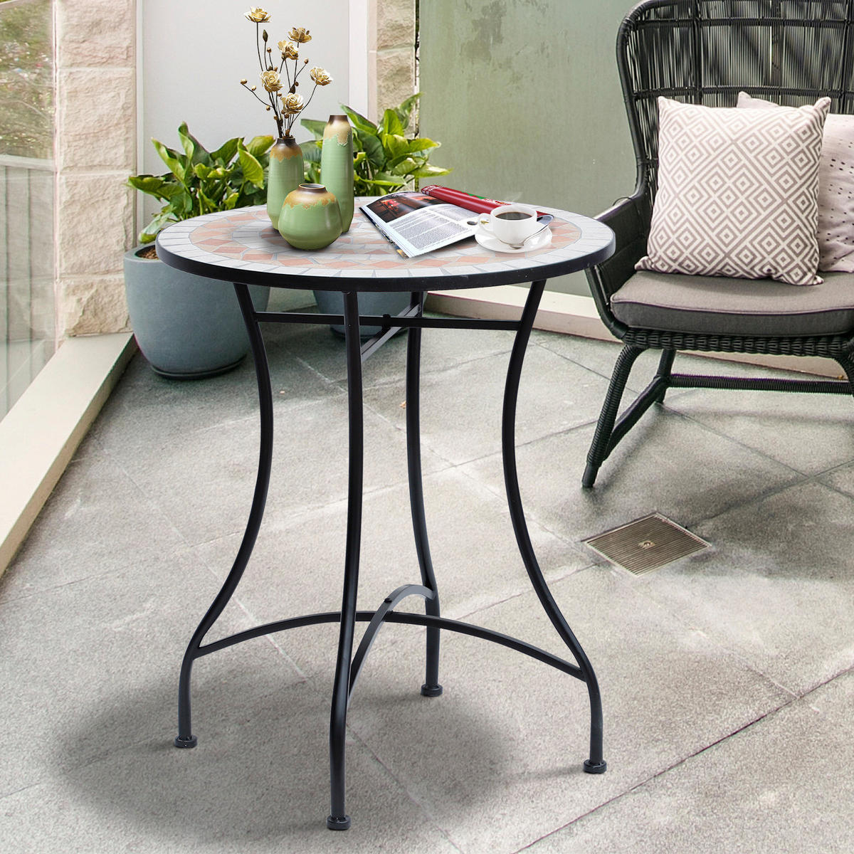 GARTENTISCH 60/60/71 cm mit Mosaik-Tischplatte und pulverbeschichtetem Stahlgestell, Stahl, Orange - Orange, Metall (60/60/71cm) - Redom
