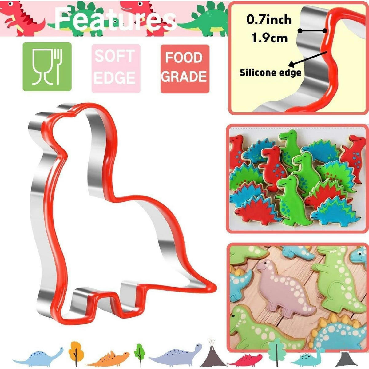 AUSSTECHFORMEN Set Dinosaurier 5-teilig - Silberfarben, Metall (8.5/1.9/9.8cm)