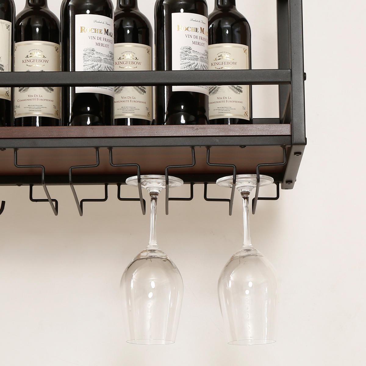 VINNÝ REGÁL Borejle - černá/barva vlašského ořechu, kov/kompozitní dřevo (80/64.5/30cm) - [en.casa]