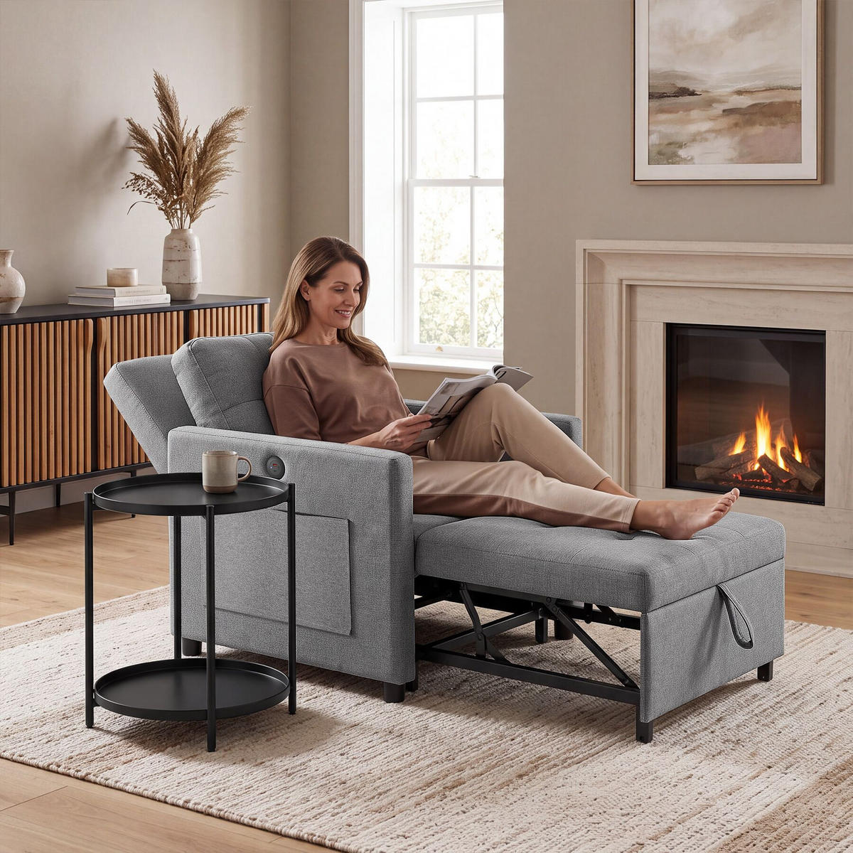 SCHLAFSESSEL Toyama, 82 x 80 x 86 cm, Belastbarkeit 150 kg, grau - Grau, Textil (82/86/144cm) - tectake