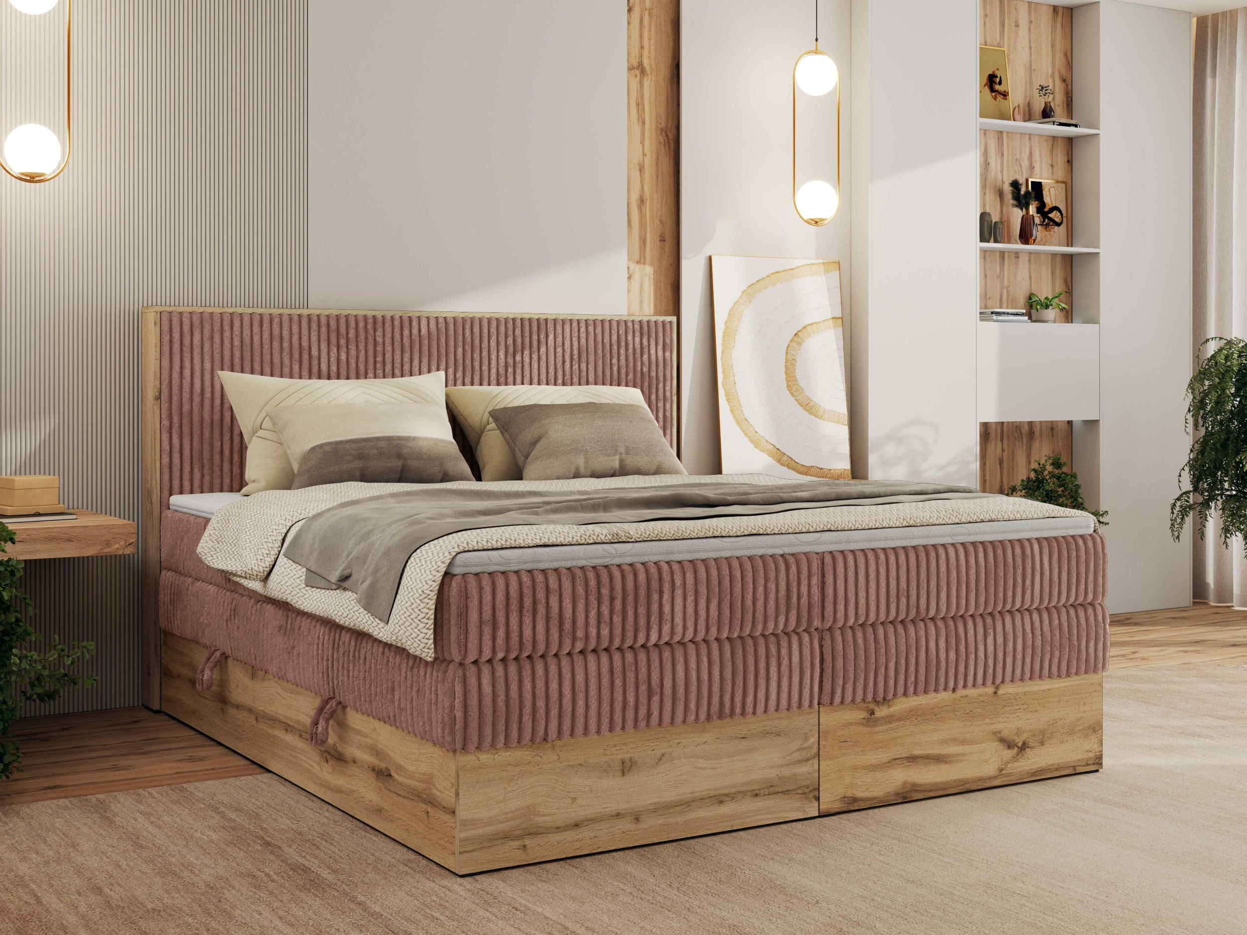 BOXBETT WOOD CLASSIC KING 140/200 - Rosa Cord - H3 - Rosa, Textil (140/200cm) - MKS