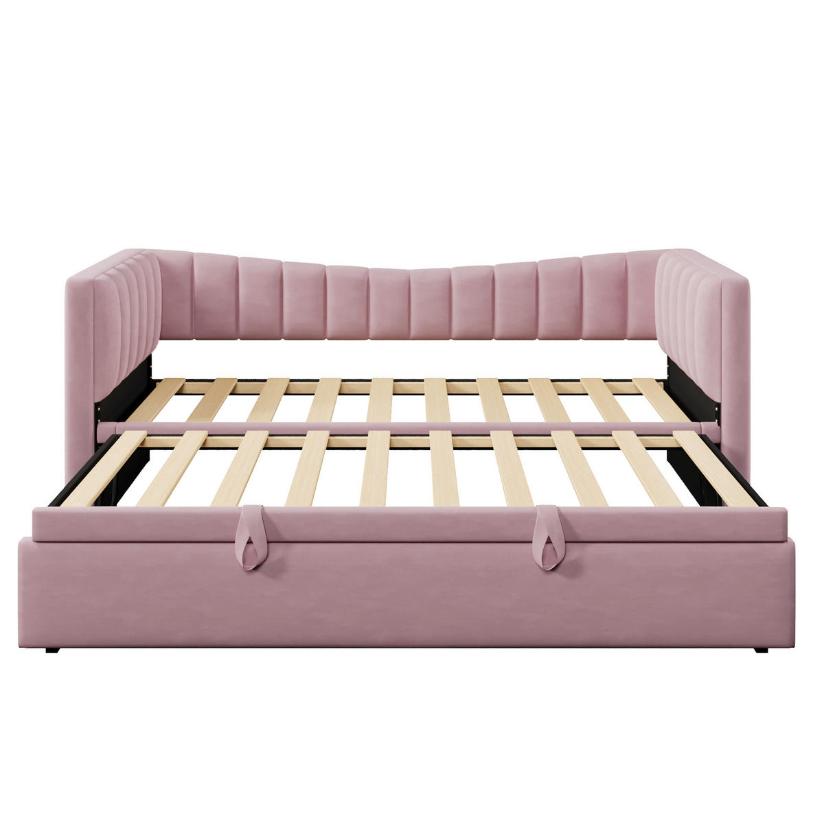POLSTERBETT aus Samt und MDF 90x200 cm Rosa mit Ziehbett, ausziehbar auf 180x200 cm - Rosa, Textil (180/200cm) - Modfu
