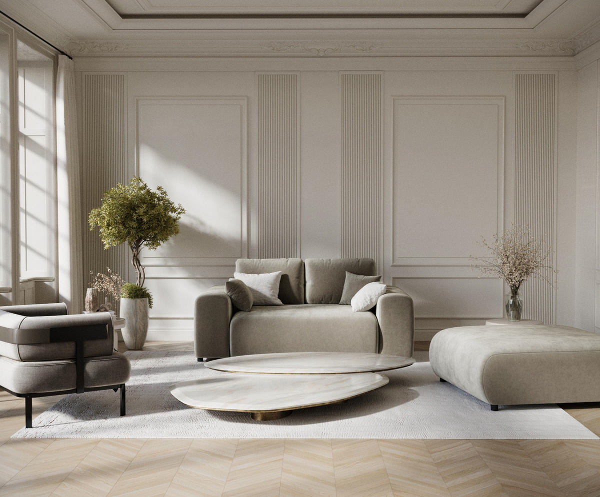 2-SITZER-SOFA Zanzibar Taupe Samtstoff - Taupe/Schwarz, Holz/Holzwerkstoff (178/79/108cm) - Maison de Reve