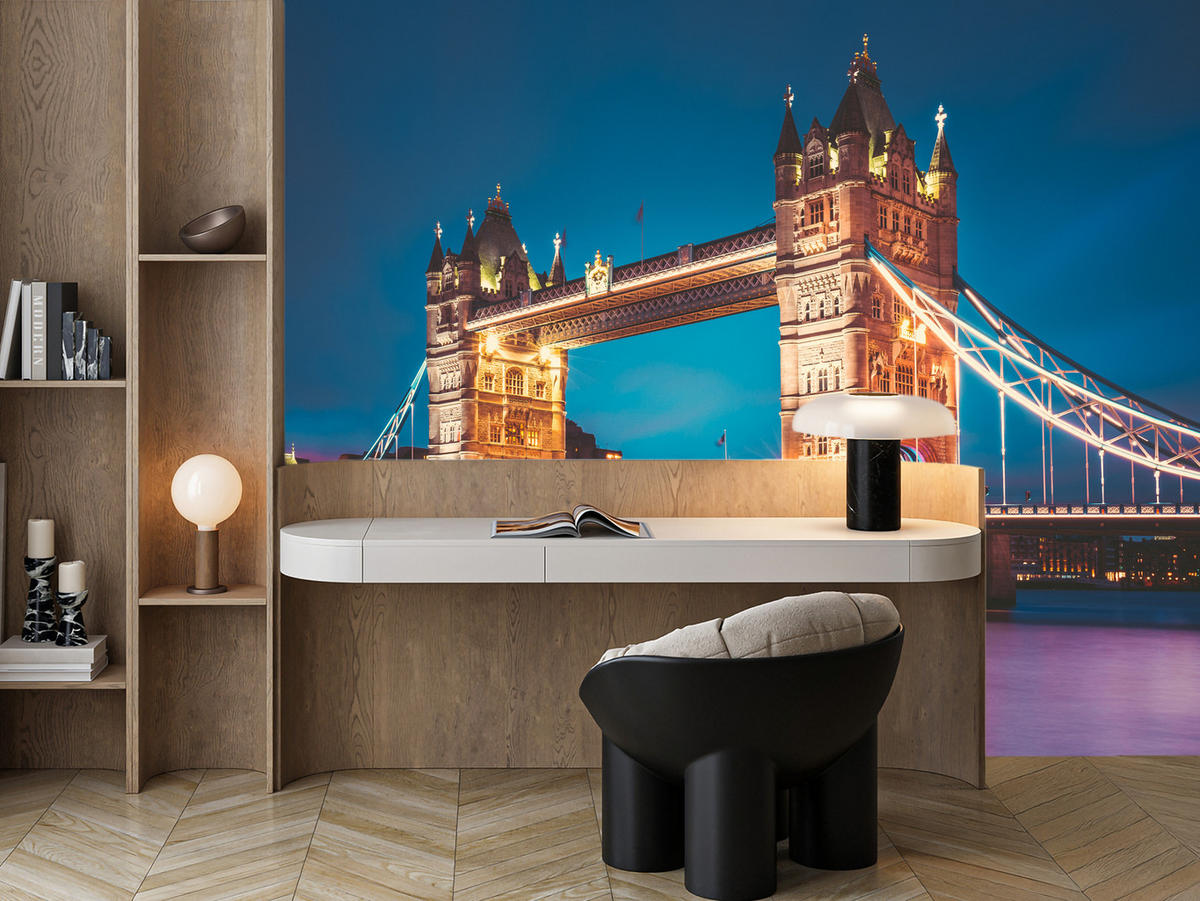 FOTOTAPETE für Wohnzimmer Tower Bridge London Thames Panorama 450x315 - Gelb/Rot, Papier (450/315cm) - Muralo