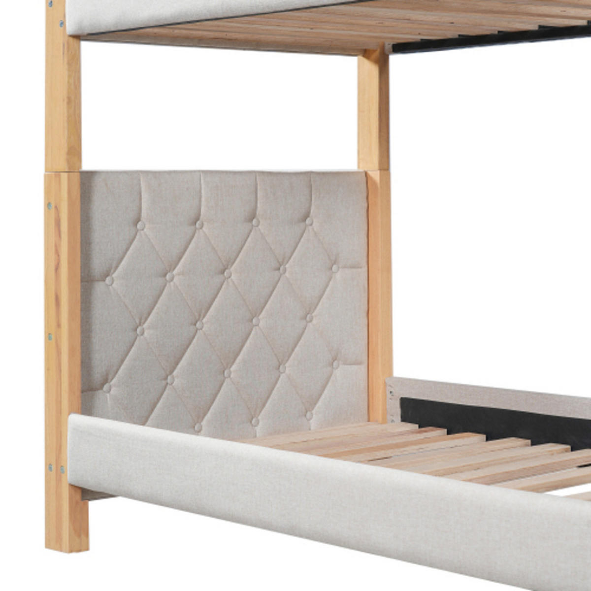 ETAGENBETT 90x200 cm für Kinder, Holz & Stoff, Stabile Lattenroste, grau-natur - Naturfarben, Holzwerkstoff (90/200cm) - Luhomfu