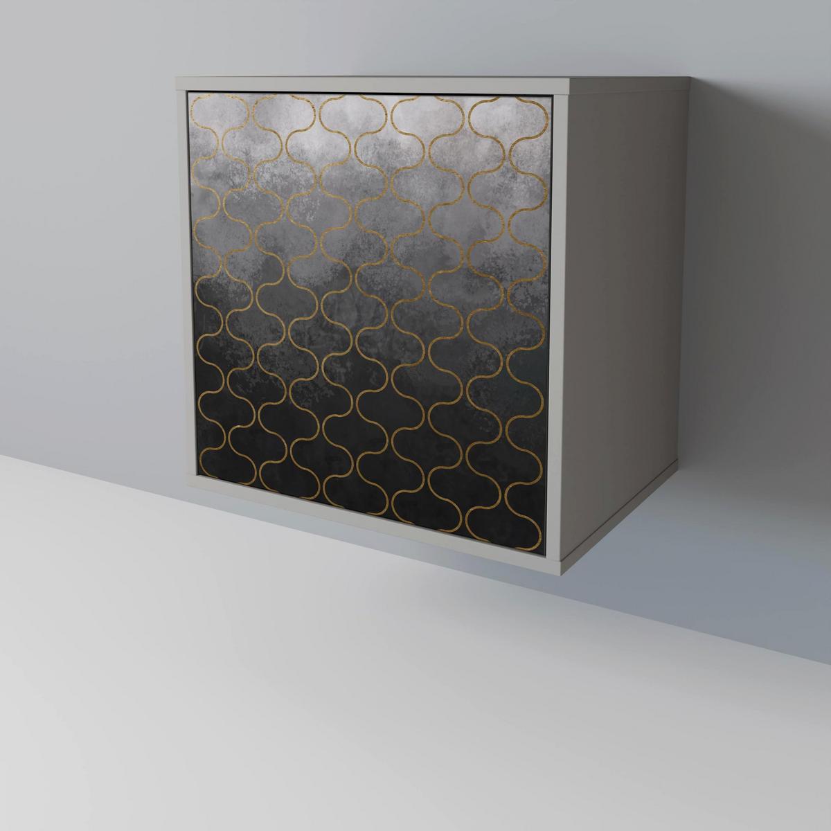 SIDEBOARD TESSELATED GRAYISH, Grau, 57,5x42x70,5 cm, Schwarze Metall-Sternfüße - Multicolor/Schwarz, Holzwerkstoff/Metall (57.5/70.5/42cm) - SpaceRebels