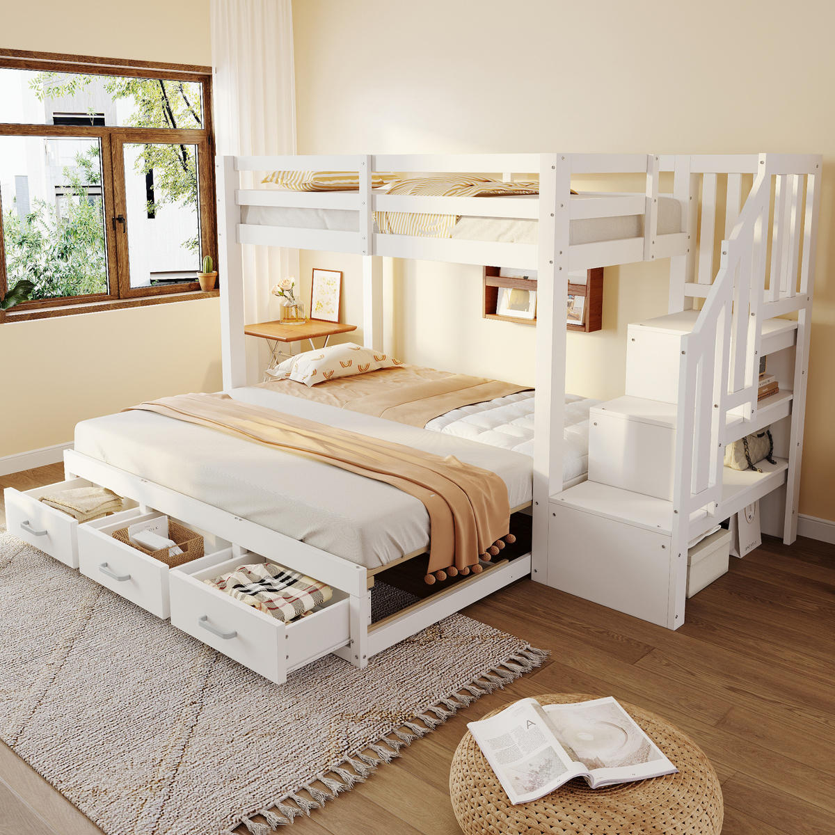 ETAGENBETT 90/200 cm Weiß mit Ausziehbett - Weiß, Holz (90/200cm) - MIVRAY