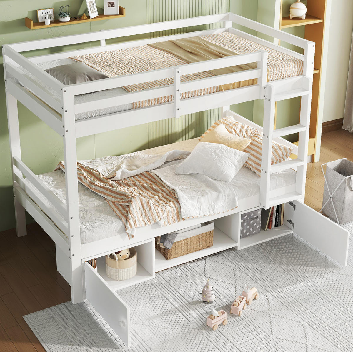 ETAGENBETT 90/200 cm aus Kiefer und MDF mit Regalen und Schließfächern Weiß - Weiß, Holz (90/200cm) - Modenvie