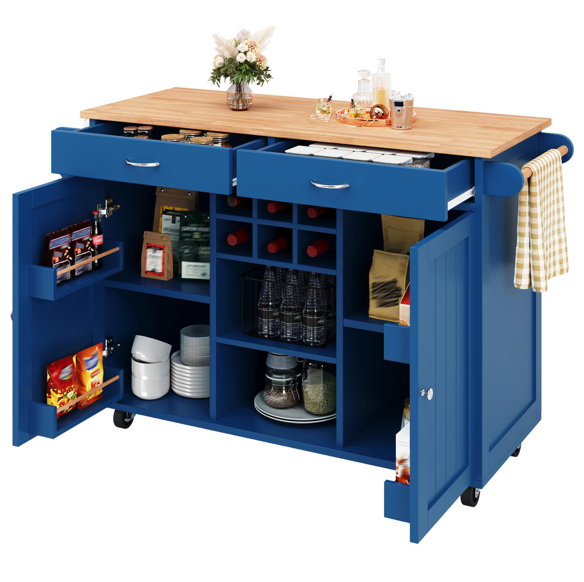 KÜCHENINSEL mit Stauraum 102 x 45 x 92 cm Blau MDF - Blau, Metall (45/92/102cm) - Beauniv
