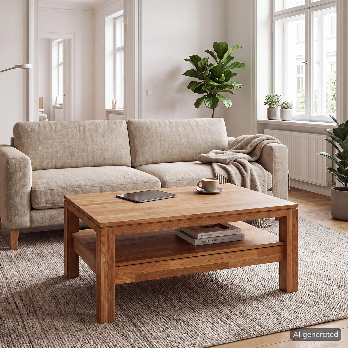 COUCHTISCH - Massivholz - Eichefarben, Holz (70/110/47cm) - home24