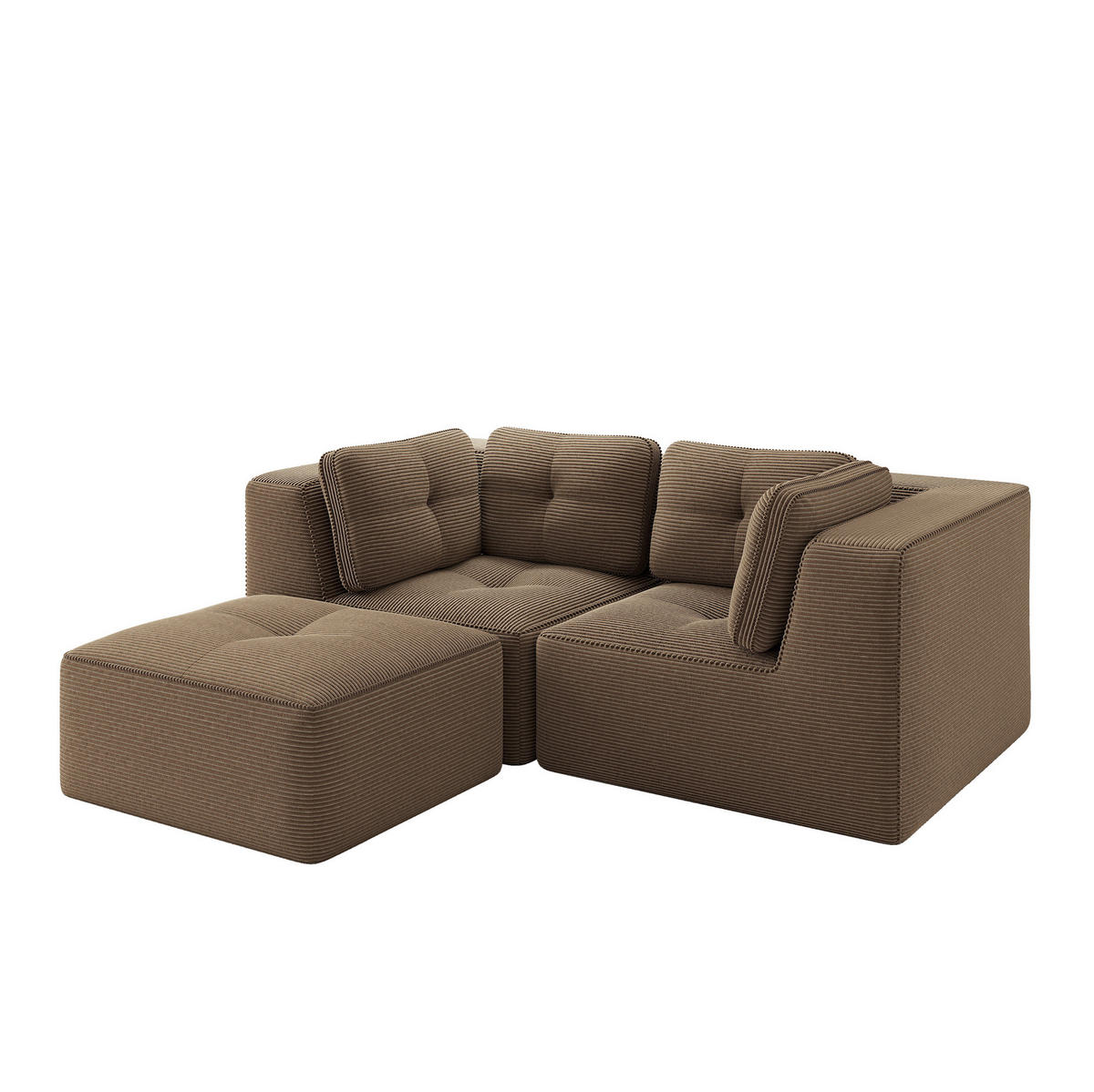 ECKSOFA 208/177/69 cm braun aus Cord mit modularem Design und beweglichem Hocker - Braun, Textil (177/208cm) - OKWISH