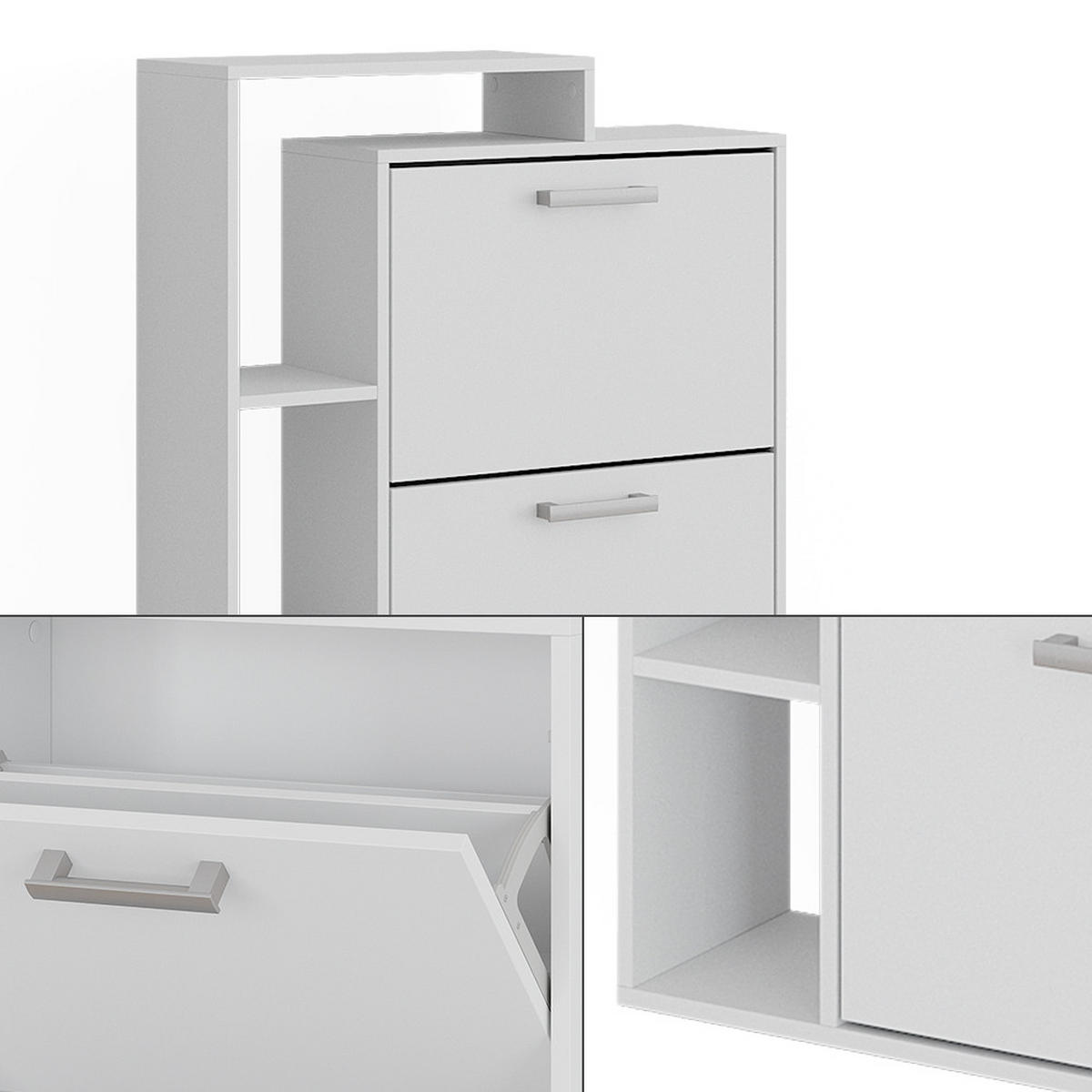 SCHUHKOMMODE Orlando Weiß 80 x 128.3 cm mit 3 Fächern - Weiß, Holzwerkstoff (80/128.3/24.2cm) - Vicco