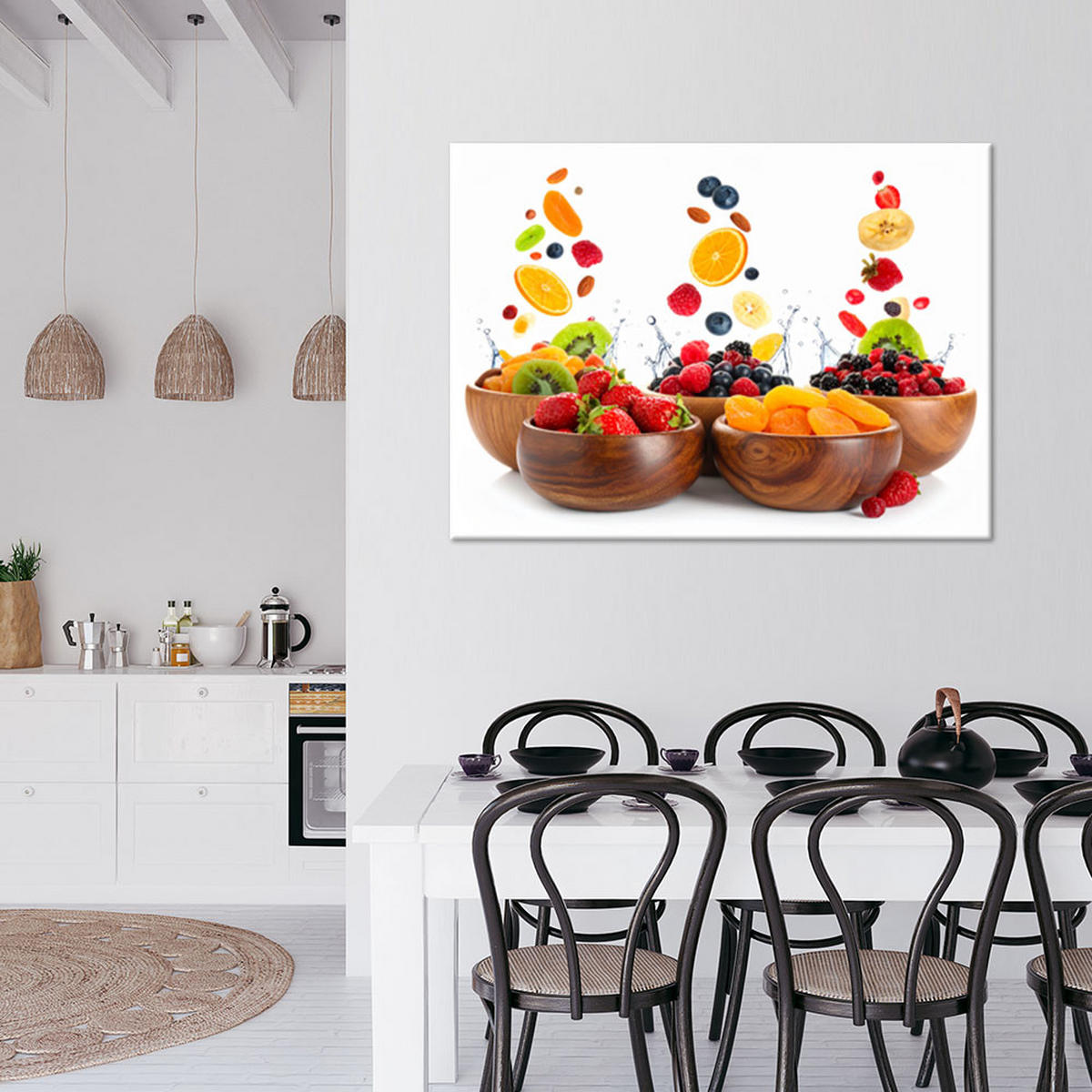 LEINWANDBILD Bunte Früchte in Schälchen 100x70cm - Multicolor, Textil (100/70cm) - Feeby