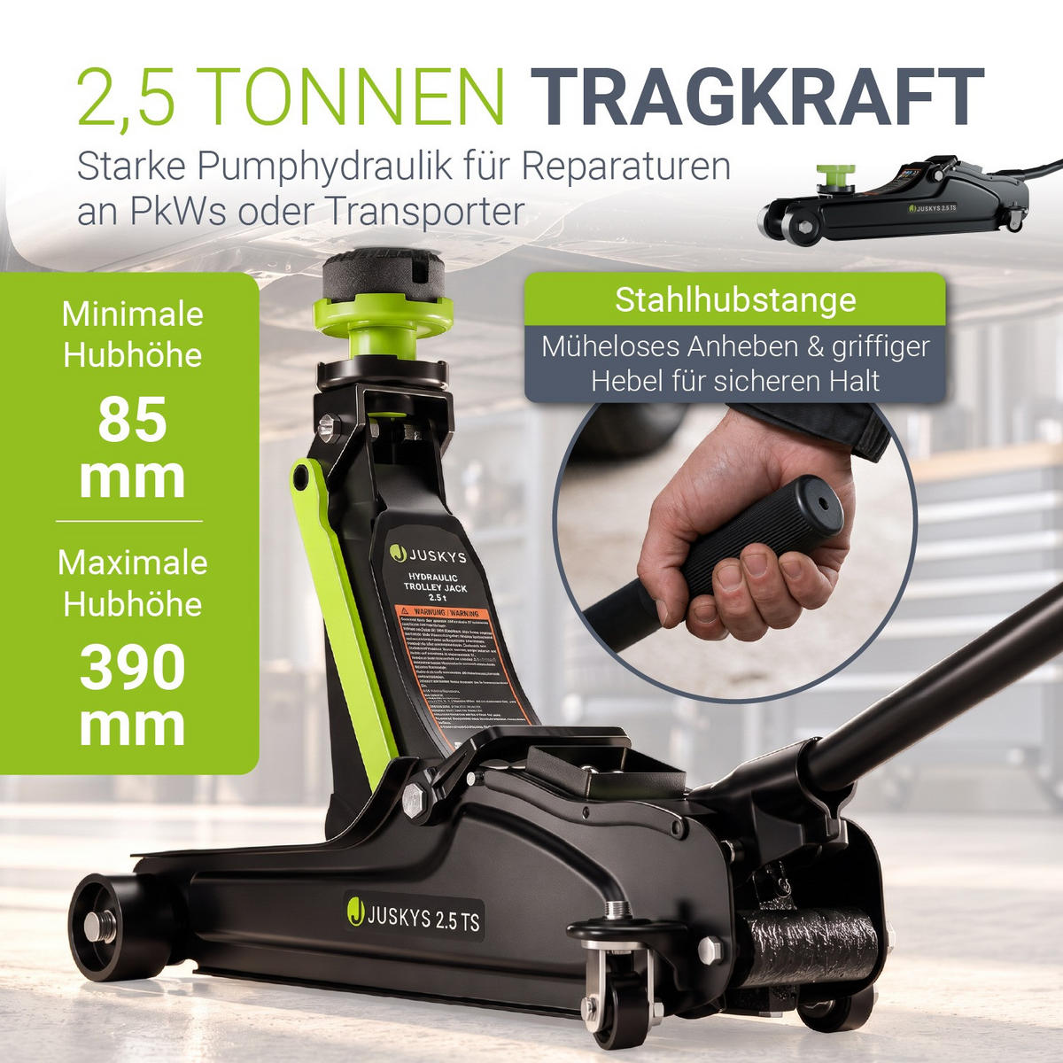 WAGENHEBER 2,5t schwarz - Schwarz, Metall (53/20/13cm) - Juskys