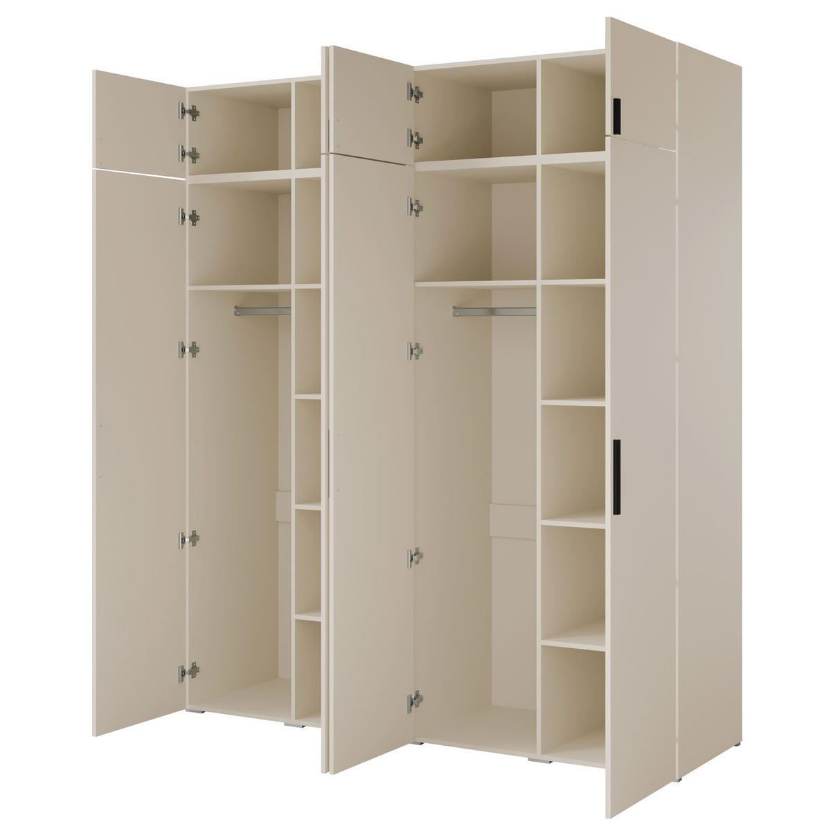 DREHTÜRENSCHRANK mit Aufsatz Napoli 4D 200 Kaschmir (schwarzer oder goldener Griff) - Kaschmir/Silberfarben, Holzwerkstoff/Kunststoff (200/35/60cm) - mzm24