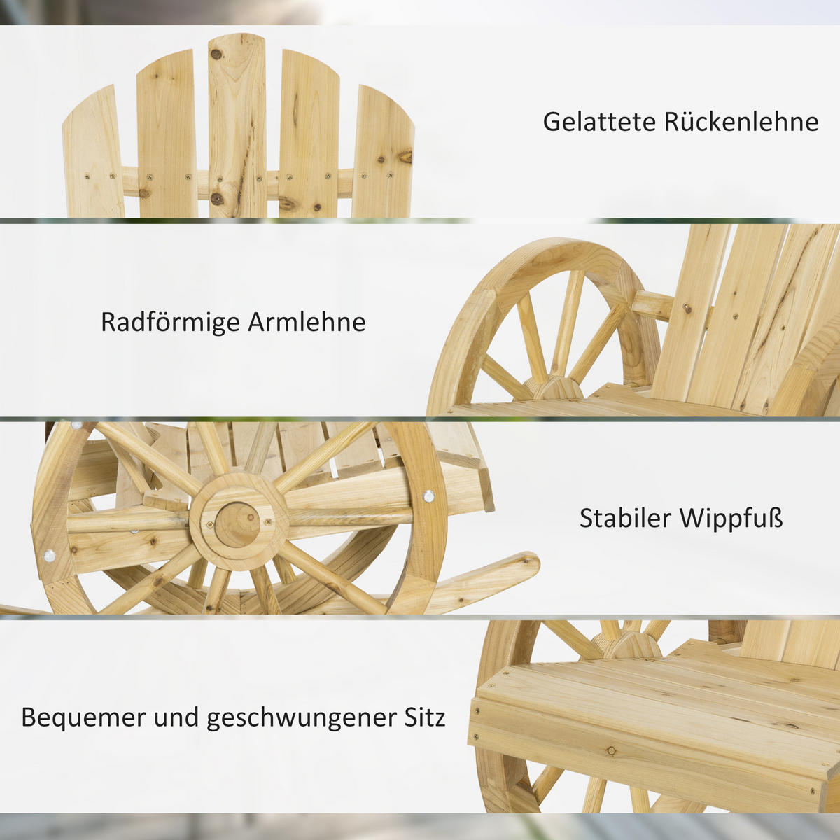 SCHAUKELSTUHL, Schwingsessel, Gartenstuhl mit Rollen-Design, Massivholz, Naturholz - Fichtefarben, Holz (88/92/68cm) - Outsunny