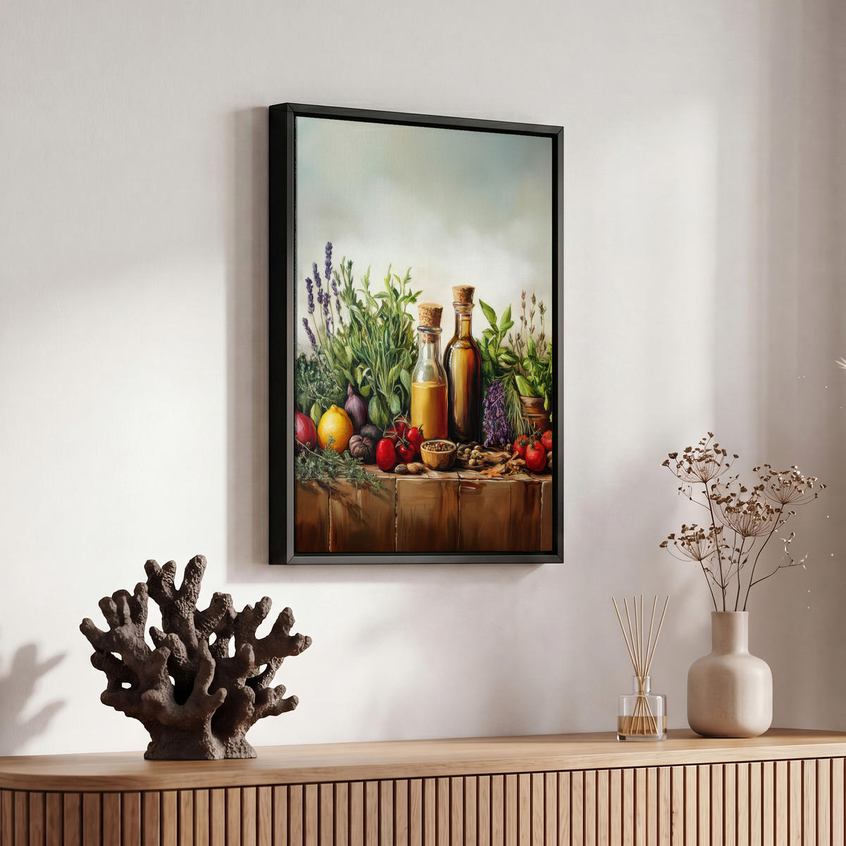 LEINWAND Bilder mit Rahmen - Stilleben - Kräuter - Gewürze - Früchte - Farbenfroh - 20x30 - Grün, Textil (20/30cm) - MuchoWow