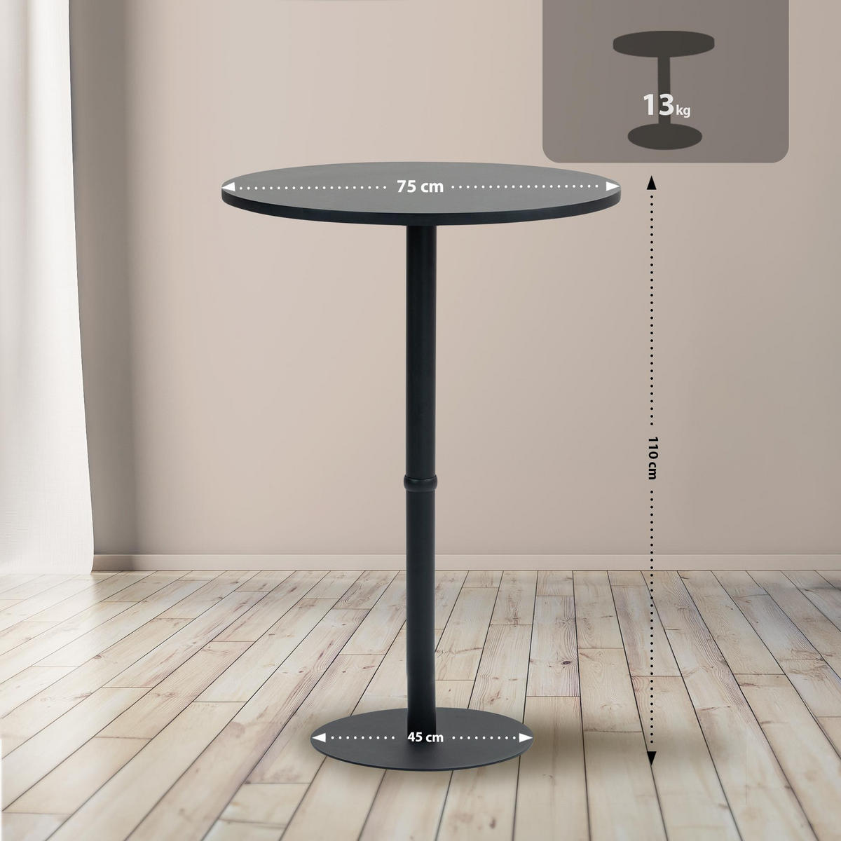 STEHTISCH rund 75 cm Holz schwarz/schwarz - Schwarz, Holz/Metall (75/75/110cm) - CLP