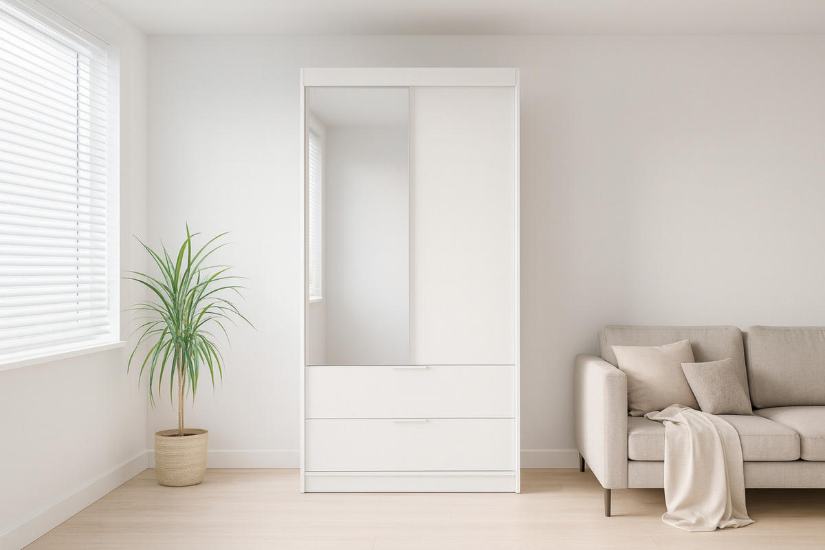 DREHTÜRENSCHRANK MAROKO 103/213/60 cm in Weiß matt - Weiß, Holzwerkstoff (103/60/213cm) - Deine Möbel 24