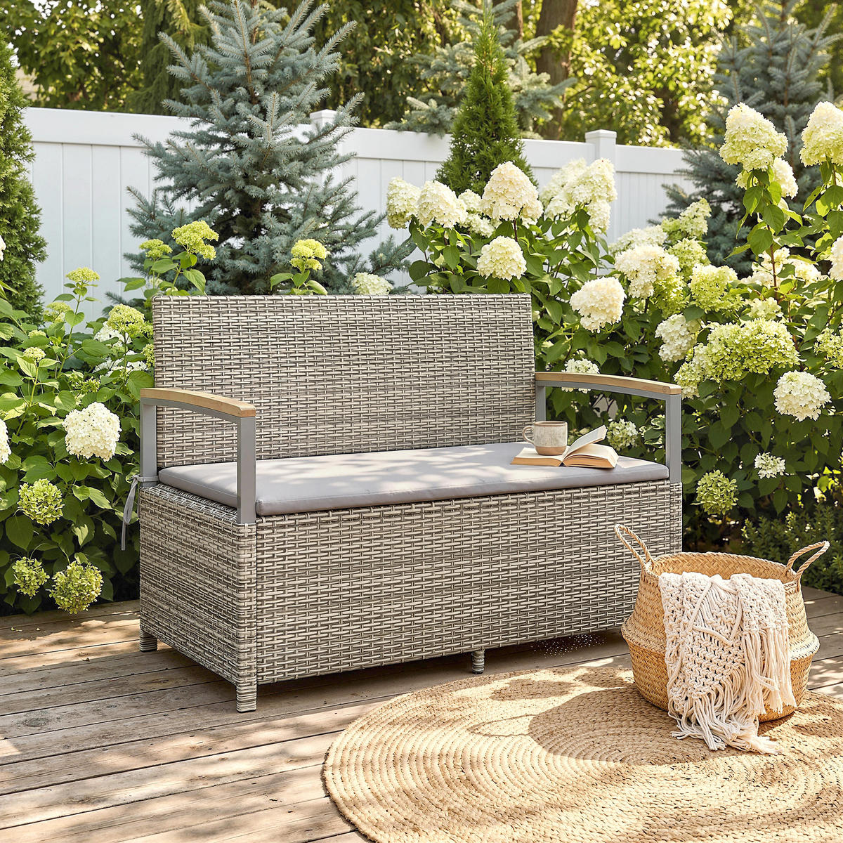 GARTENBANK mit staufach DE-13692 170 Liter Grau - Hellgrau, Holz (120/84/60cm) - ComfortXL