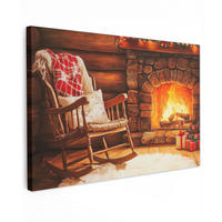 LEINWANDBILD Winter - Weihnachten - Zuhause - Kamin XXL 150x100 cm - Bernsteinfarben, Textil (150/100cm) - MuchoWow