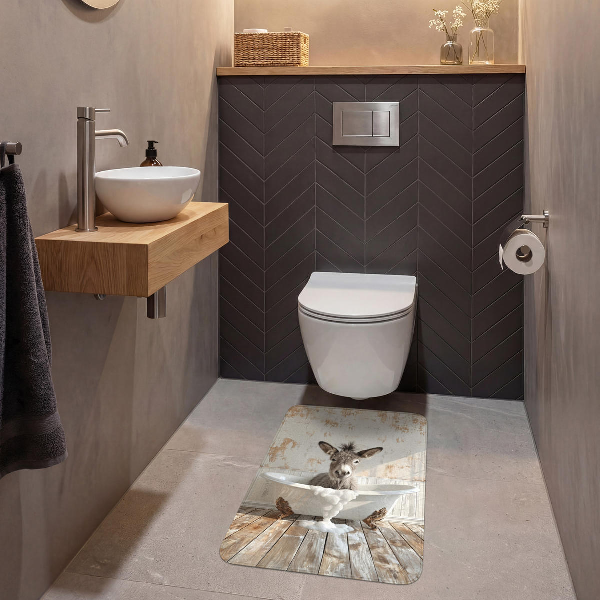 WC PŘEDLOŽKA Osel - Zvířata - Vana - Pěna 50x80 cm - krémová, textil/plast (50/1cm) - OnlyWow
