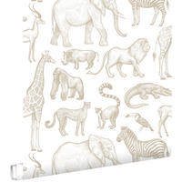TAPETE Dschungeltiere 53 cm x 10.05 m - Weiß, Papier (53/0.1cm) - ESTAhome