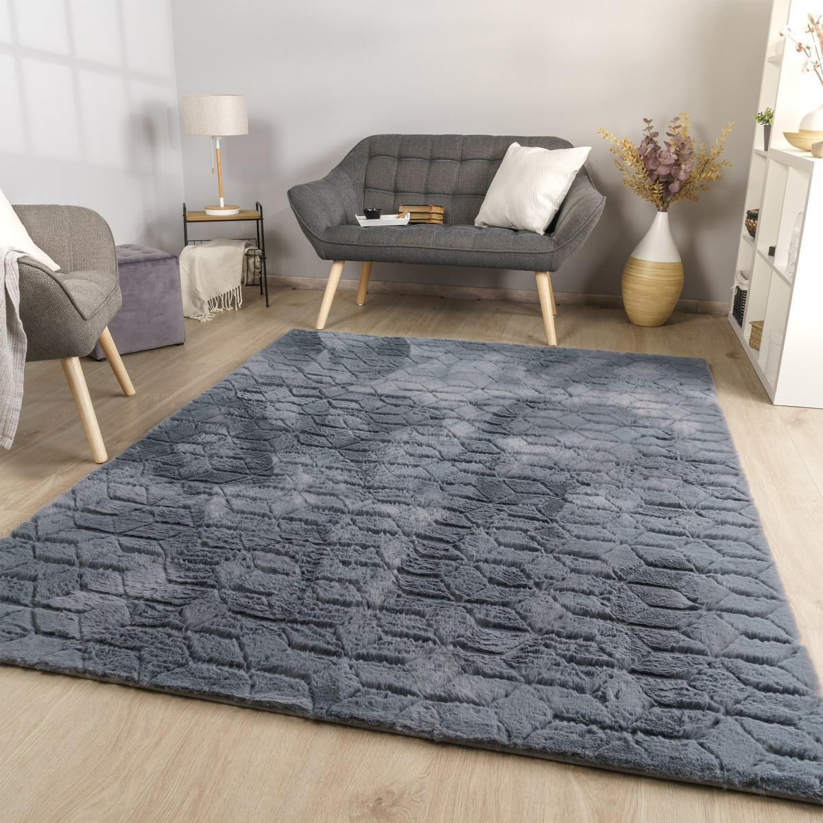 HOCHFLORTEPPICH Skandinavisch Anthrazit 60 x 100 cm - Anthrazit, Kunststoff (60/100cm) - TT Home