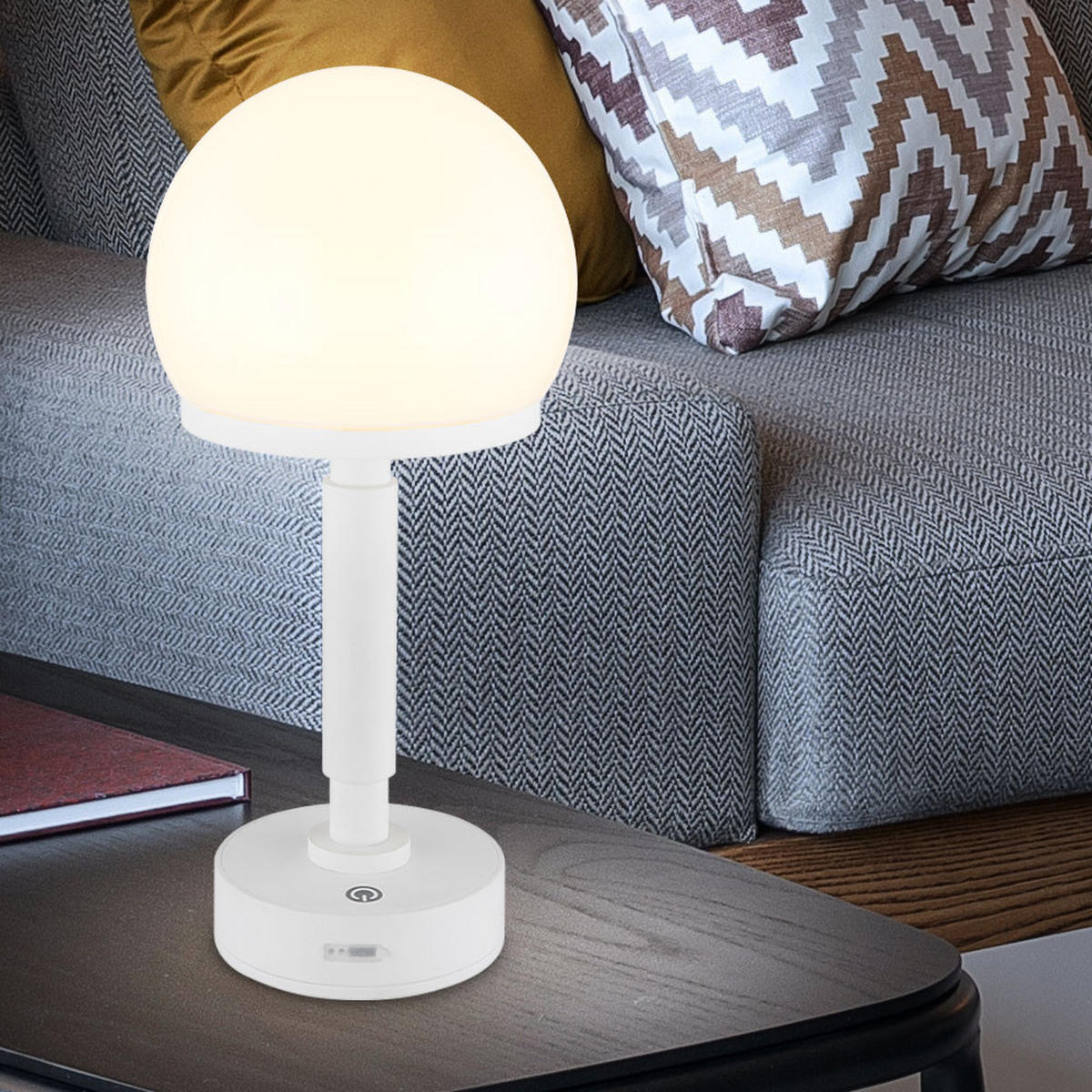 LED TISCHLEUCHTE HAKU Weiß Opal 2er Set - Weiß, Kunststoff (14/14/29.5cm) - Globo Lighting