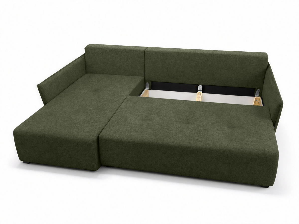 ECKSOFA L Form Damascus Grün 212/143/88 cm Links mit Schlaffunktion - Schwarz/Grün, Kunststoff/Textil (143/212cm) - AX Living