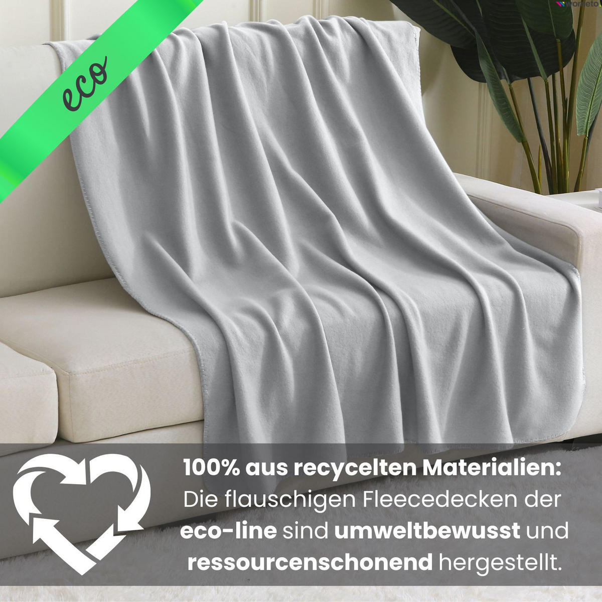 FLEECEDECKE eco-line hellgrau 130/160 cm aus 100% recyceltem Material Kettelrand Anti-Pilling - Hellgrau, Textil (130/160cm) - wometo