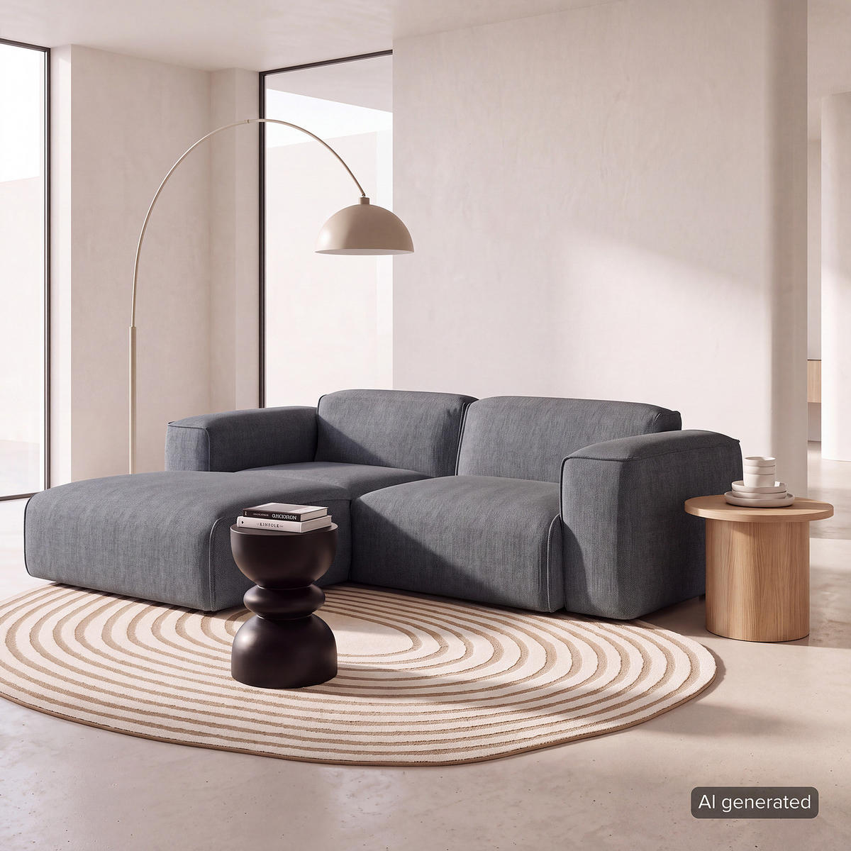 ECKSOFA mit XL-Longchair - Schwarz/Grau, Kunststoff/Textil (260/171cm) - home24