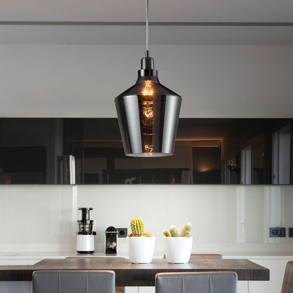 HÄNGELEUCHTE Metall Glas Schwarz - Schwarz, Glas (20/20/130cm)