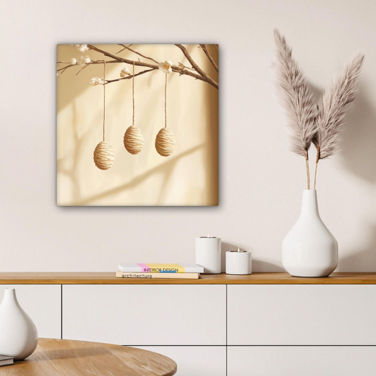 LEINWANDBILD Beige - Osterkuchen - Eier Wandbild Wohnzimmer 50x50 cm - Beige, Textil (50/50cm) - MuchoWow