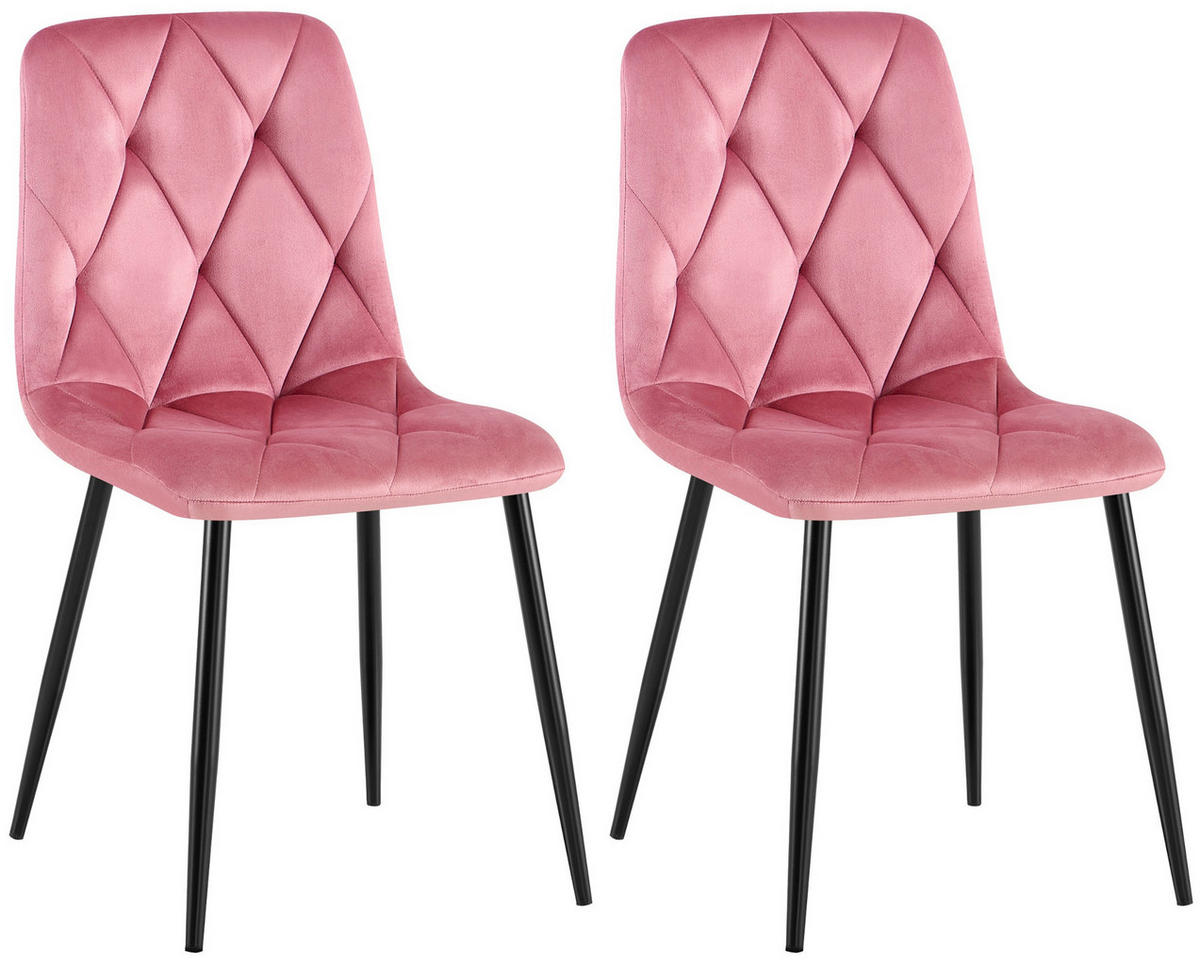STUHL 2er Set Samt Rosa - Schwarz/Rosa, Textil/Metall (45/85/55cm) - CLP
